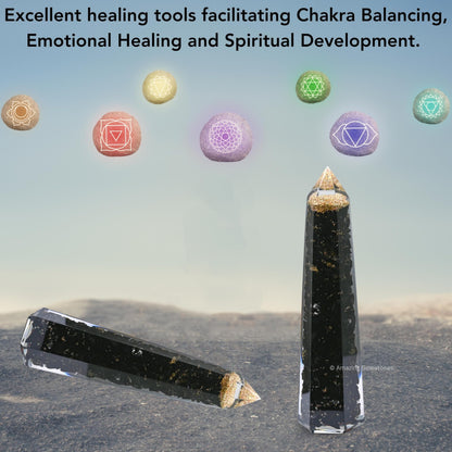 Amazing Gemstone Black Tourmaline Orgonite Orgone Crystal Towers - Large 4.5" Orgonite Crystal Wand Obelisk Tower Point for Meditation, Crystals and Healing Stones Gift and Protection