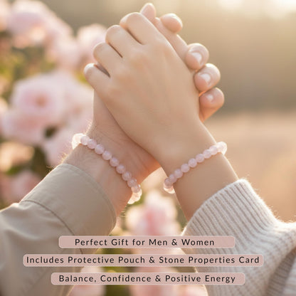 Cherry Tree Collection – Handmade Madagascar Rose Quartz Bracelet for Women & men – 8mm Beaded Crystal Bracelet for Healing, Positive Energy, Protection & Gift Ideas (Small)