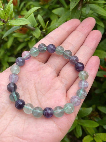 GAF TREASURES Rainbow Fluorite Crystal Bead Bracelet 8mm, Genuine Rainbow Fluorite Stretch Gemstone Bracelet, Healing Crystal Bracelet, Gift for Men & Women (1)