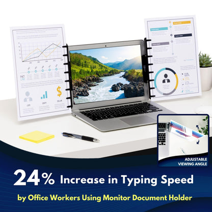 Note Tower Monitor Document Paper Holder for Typing | Clips to Laptops & Desktop Monitors I Reduces Eye & Neck Strain | Portable Copy Holder for Desk | Sticky Note Stand & Monitor Memo Board | Black