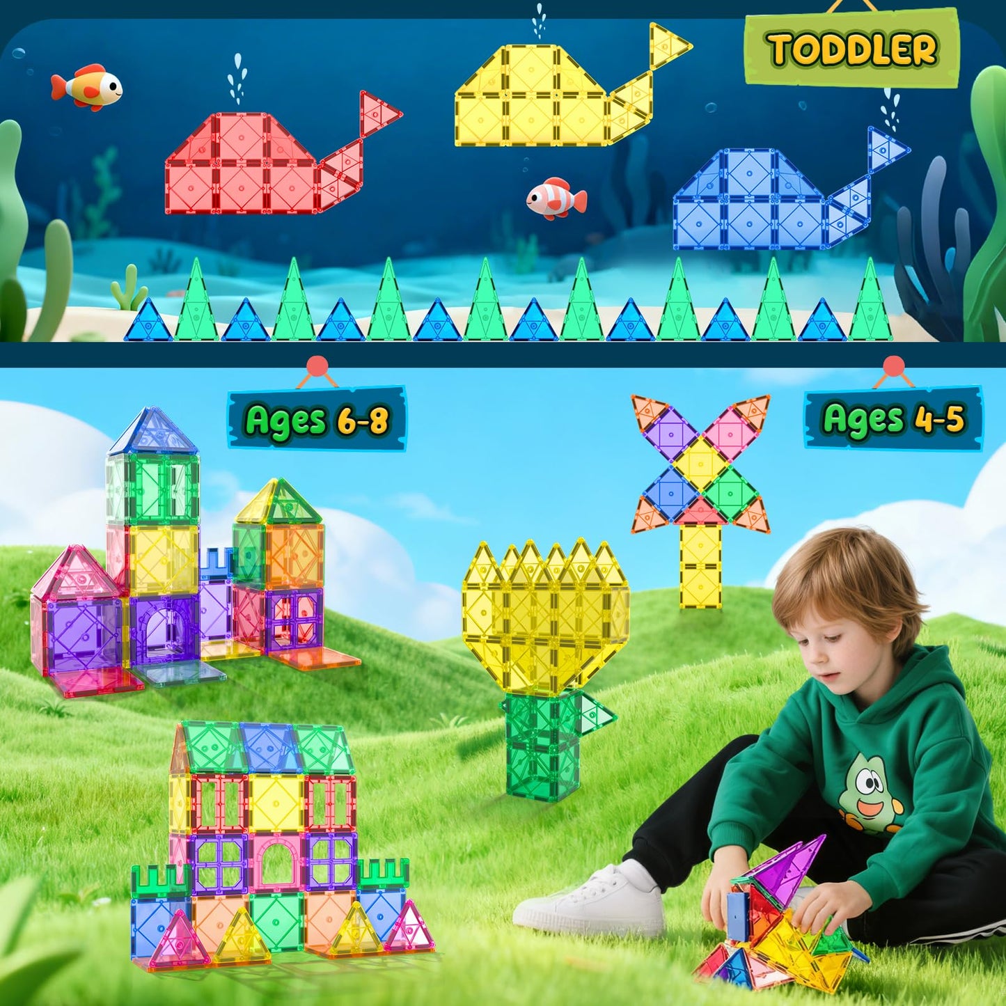 Magnetic Tiles Toddler Toys Magnetic Building Blocks for Kids Ages 3-12 STEM Educational Toys for Girls & Boys Sensory Toys for Kids with Autism Classroom Must Haves Outdoor Toys