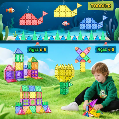 Magnetic Tiles Toddler Toys Magnetic Building Blocks for Kids Ages 3-12 STEM Educational Toys for Girls & Boys Sensory Toys for Kids with Autism Classroom Must Haves Outdoor Toys
