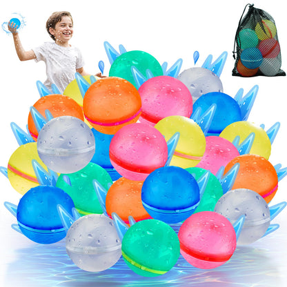 WABALLO 24Pcs Reusable Water Balloons, Magnetic Water Balls Quick Fill, Self-Sealing Water Toys for Kids Outdoor Games, Summer Pool Beach Party Fun