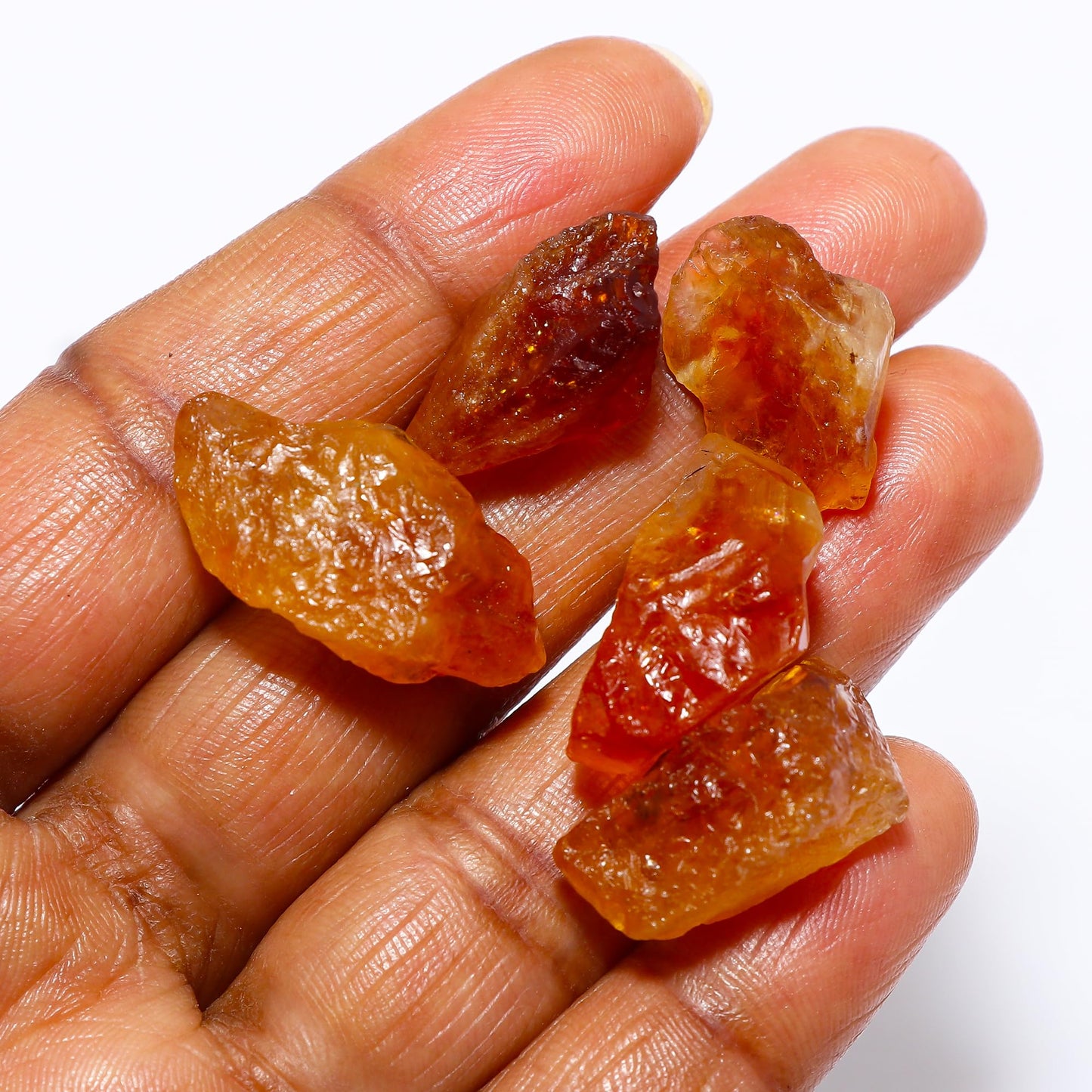 CRYSTALIS 5pcs Natural Big Madeira Citrine Raw Crystals, Loose Gemstone Wholesale Bulk Rough Jewelry Making Supply, Chakra Healing Stones, Wire Wrapping, DIY, Tumbling, Gem Collection, 15-20mm