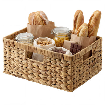 StorageWorks Large Rectangular Wicker Basket, Water Hyacinth Storage Basket with Built-in Handles, 1 Pack
