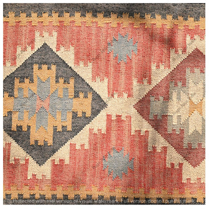 RugsJaipurIndia Handwoven Kilim Wool & Jute Rug - Flatweave Dhurrie Area Rug for Living Room Kitchen Bedroom or Entryway Non-Slip Wool & Jute Rug for Stylish Home Decor