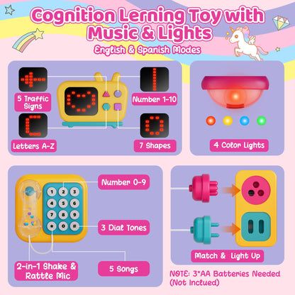 Nicella Busy Board for 1 Year Old Girl Gifts, Montessori Toys for 1 2 Year Old - 56+ Activities Bilingual Music Learning Sensory Toys for Toddlers 1-3 - Birthday Gift for 1+ Year Old Girl Boy