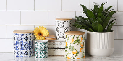 DII Kitchen Accessories Collection Ceramic, Canister Set, 4.5 Cup/3 Cup/1.25 Cup, Teal Tile