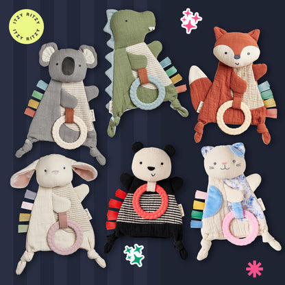 Itzy Ritzy - Bitzy Crinkle Sensory Toy for Babies & Toddlers — Features Crinkle Sound, Soft Braided Teething Toy Ring & Textured Ribbons — Gender Neutral Baby Item for Ages 0 Months & Up, Fox