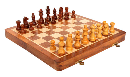StonKraft 12" x 12" Inch Wooden Foldable Chess Board Game Set with Wooden Chess Pieces + Colored Chess Book