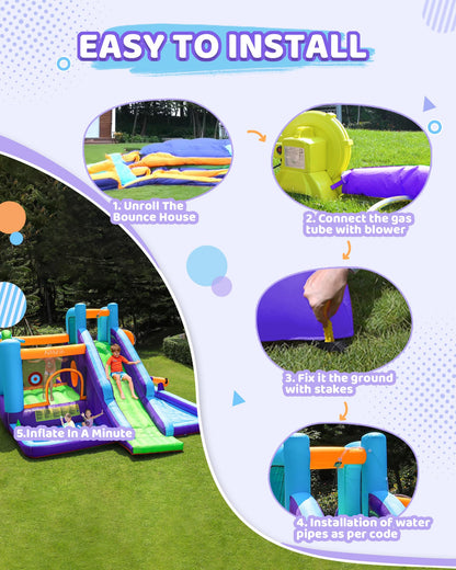 AirMyFun Inflatable Bounce House, Water Bounce House for Big Kids, Extended Slide Bounce House, 10 in 1 Water Park Dry and Wet Double Use, Jumping Castle with 750 Blower