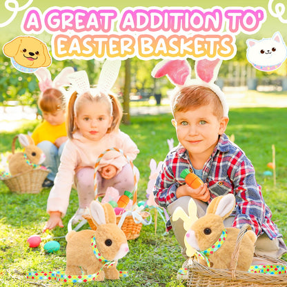 Tagitary Easter Plush Bunny Toys Electronic Bunny Toy with Sounds,Wiggling Ears,Hopping,Twitching Mouth and Nose,Interactive Rabbit Toy for Kids with Leash,Easter Birthday Gift for Toddlers