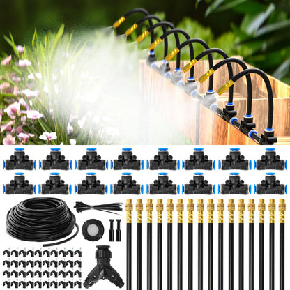 MIXC 100Ft 1/4" Drip Irrigation System,2026-Upgrade Garden Irrigation Kit with 16pcs Adjustable Copper Nozzles,Atomizing Watering System for Outdoor Plants,Raised Bed,Yard,Potted Plant,Lawn