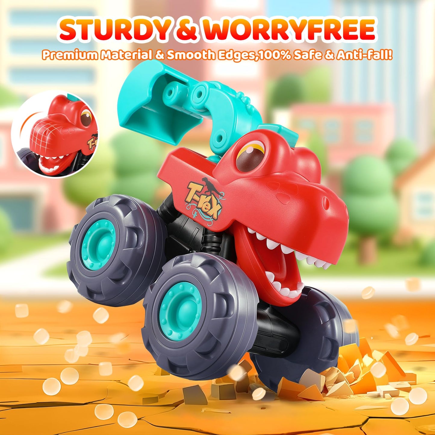 OCATO Dinosaur Monster Trucks for Toddlers 2-4 Years Dinosaur Toys for Kids 2 3 4 5, Kids Toys Boys 3-5 Baby Toddler Boy Toys Gifts Age 2 3 4 Birthday Gifts Xmas