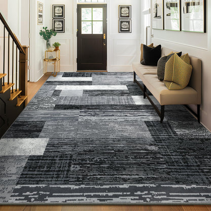 Large Area Rugs,Modern Geometric Patchwork Floor Decor for Bedroom Aesthetic Carpet, Rockwood Collection, Indoor Rugs for Living Room, Dining Room, Nursery, Office, Machine Washable Rug,6x9 Ft Grey