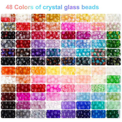 Hanyoung 8mm Glass Beads for Bracelet Making kit, 96 Colors 2900 pcs Crackle and Solid Beads Jewelry Making, Crystal Glass Round Beads for DIY Crafts Gifts (Solid & Crackle Color)