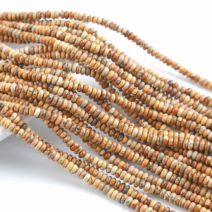 150PCS 2x4mm Natural Pictures Jaspers Rondelle Beads Abacus Disk Stone Beads Round Loose Spacer Gemstone Beads for DIY Bracelet Necklace Jewelry Making