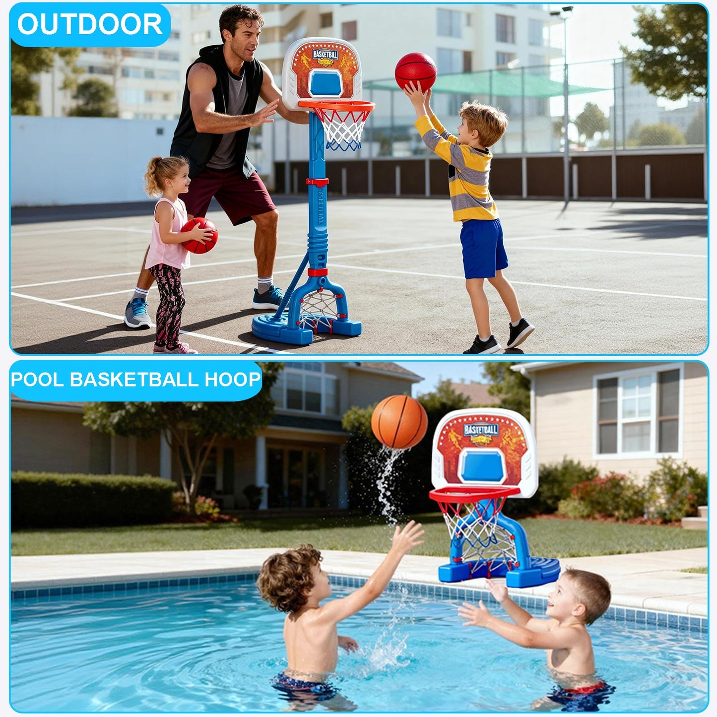 LPFG Toddler Basketball Hoop Indoor, Adjustable Kids Basketball Hoop and Soccer Goal for Ages 1-3 3-5, Portable Mini Basketball Hoop Set with 4 Balls for Boys Girls Child Indoor Outdoor Poolside
