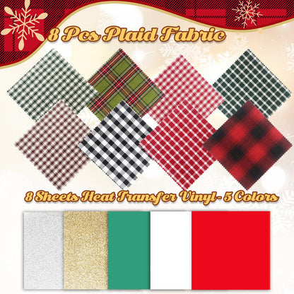 Ecoofor 8 Pack DIY Christmas Ornaments Craft Kit, Christmas Ornaments Kits with Plaid Fabric Bamboo Hoops Pinecones Berries and Other Accessories, Perfect for Christmas Crafts and Holiday Decorations