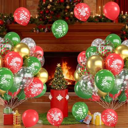 Christmas Balloons,12 Inch Red Green and Gold Christmas Tree Bell Printed Balloon,for Party Xmas Gifts School Classroom Game New Year Baby Shower Birthday Decorations