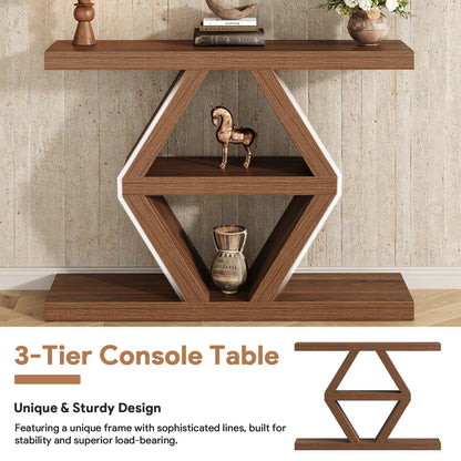 39.4-Inch Farmhouse Console Table for Entryway, Wood Behind Couch Table with Storage Shelves, Rectangular Sofa Table, Narrow Entryway Table for Entrance, Hallway, Foyer, Living Room, Entry Way Table