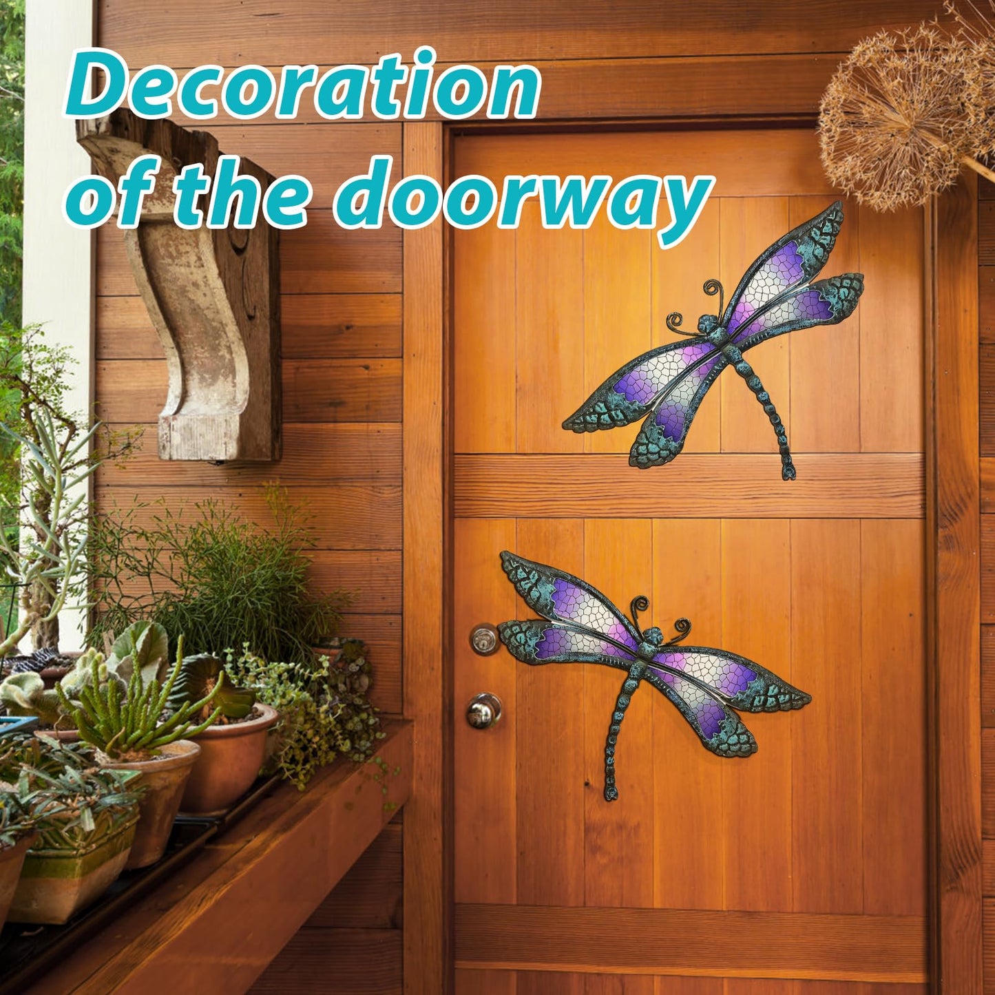 POXOHO Metal Dragonfly Wall Decor - Outdoor Wall Decor Garden Dragonfly Decor for Patio - Dragonfly Metal Wall Art for Living Room, Bedroom, Dragonfly Gifts(15 inch, Metal&Glass)