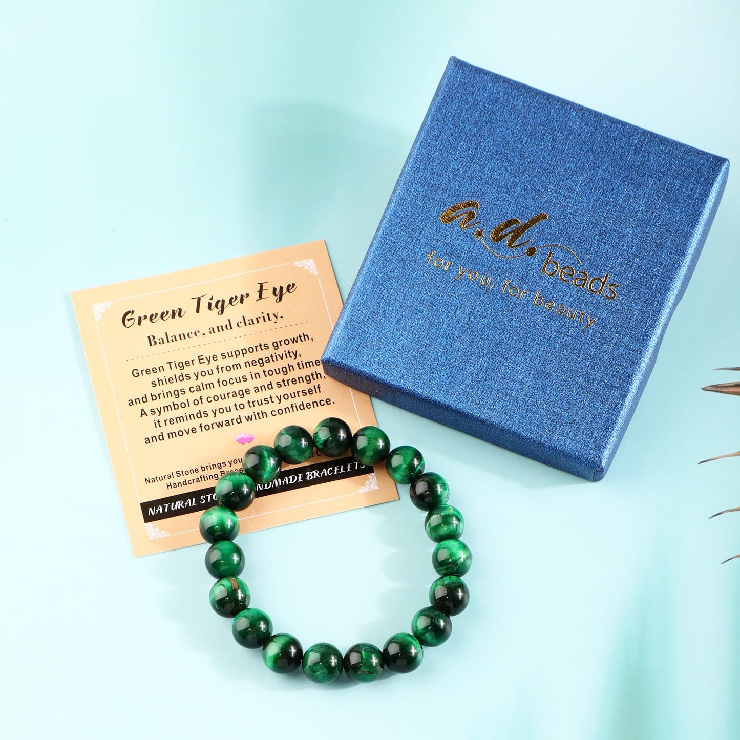 AD Beads 8mm Handmade Green Tiger Eye Elastic Bracelet – Natural Gemstone for Balance, and Clarity – Meditation, Yoga, Healing and Energy Gift for Men Women