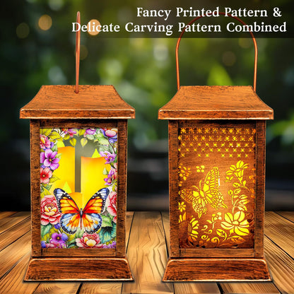 Butterfly Solar Lanterns Outdoor Waterproof, Metal & Glass Hanging Lights Garden Decor, Birthday Gifts for Women Mom Grandma Mothers Day, Decorative Lights for Outside Yard Patio Backyard Porch