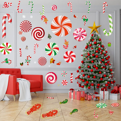 83 Pcs Peppermint Floor Decals Stickers Set Self Adhesive Candy Cane Stickers for Christmas Candy Party Decoration