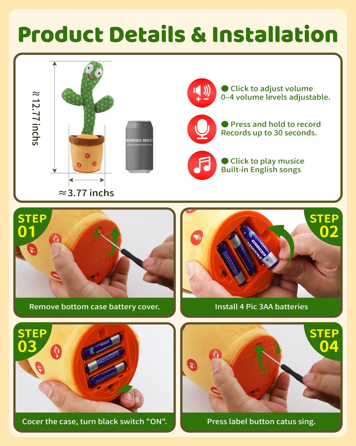 Dancing Talking Cactus Baby Toys 0-6 3-6 6-12 12-18 Months, Toddler Boys Girls Gifts for 2 3 4 5 6 7 8 9 10 Month Old Baby Toy Singing Mimicking Recording Repeating What You Say with 120 English Songs