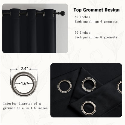Simplebrand Halloween Black Blackout Curtains for Bedroom 63 Inch Length 2 Panels Set, Grommet Solid Thermal Insulated Black Out Curtains, Room Darkening Energy Saving Window Drapes, W40 x L63