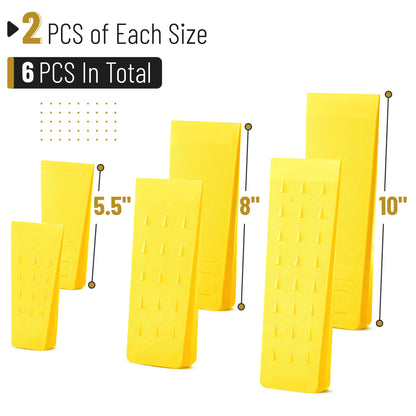 UNCO- Tree Felling Wedges with Spikes, 6 pcs, 5.5", 8" & 10", Yellow Wedges with Storage Bag, Splitting Wedge, Plastic Wedges for Tree Cutting, Logging Tools and Equipment, Chainsaw Wedges for Trees