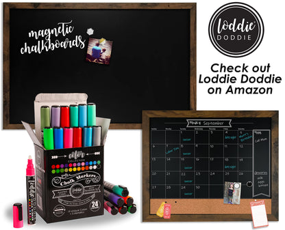 Loddie Doddie Magnetic Chalkboard & Magnet Board - 24 x 36 in, Rustic Wood Frame - Stain-Resistant Surface for Chalk Calendar - Photo & Note Organization with Magnet Display - Rustic Wall Decor