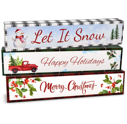 Gift Boutique - Christmas Table Decorations Set of 3 Table Topper Centerpiece for Desk, Shelf, Mantle, Home, Party Decor Snowman Winter Merry Christmas Happy Holidays Let it Snow Design