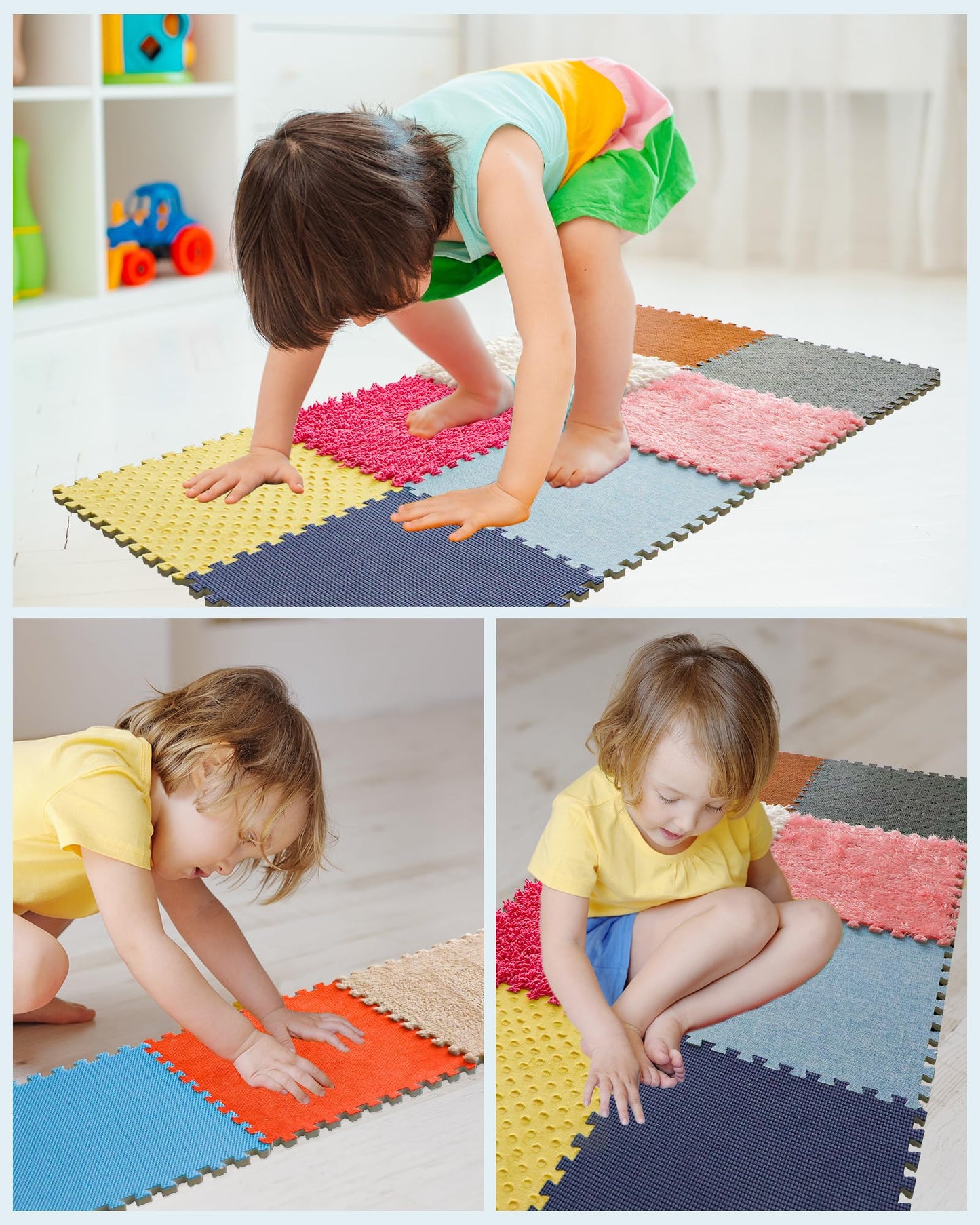 MOTGOM 12 Set Sensory Floor Tiles - Textured Sensory Mats, Interlocking Sensory Rug Sensory Toys for Autistic Children Kids Baby Toddler Multi Sensory Exploration, Tactile Play, Fidgeting Activity