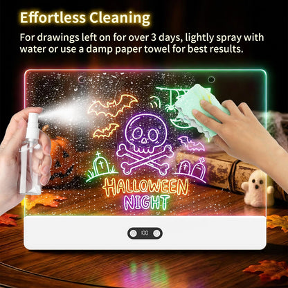 LEACUBER Rechargeable LED Drawing Board for Kids, 16" Light Up Acrylic Dry Erase Led Note Board with Stand, 11 Light Effects Drawing Tablet, Birthday Holiday Toy Gifts for Kids, 12 Markers (White)