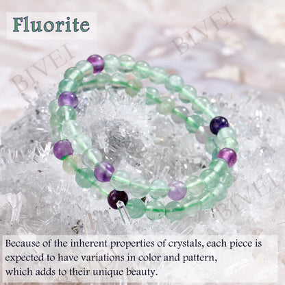 Bivei Fluorite - Clarity - 6mm Beaded Bracelets for Women Handmade Semi Precious Natural Stone Stretch Elastic Jewelry for Women Yoga Protection Gifts