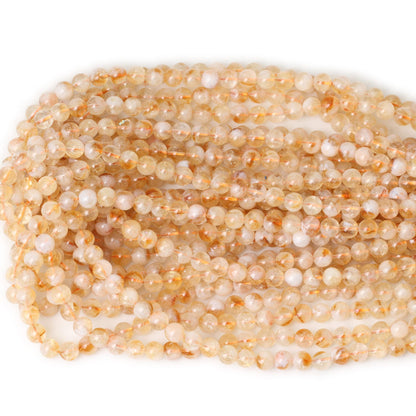 CHEAVIAN 60PCS 6mm Natural Yellow Feather Citrine Gemstone Round Loose Beads Crystal Energy Stone Healing Power for Jewelry Making 1 Strand 15"
