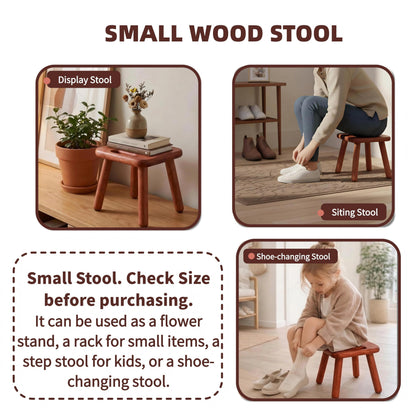 Mezchi 9'' Small Wooden Step Stool with Handle, Non-Slip One Step Stool, Square Portable Footstool, Solid Wood Sitting Stool for Plant, Adult, Kids, Bathroom, Bedroom, Walnut Color