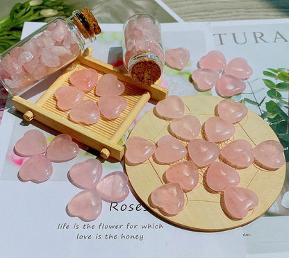 20 PCS Rose Quartz Heart Crystals Natural Crystal Polished Healing Cute Mini Pocket Stones Palm Thumb Love Gemstones Set Bulk Wholesale Reiki Energy Balancing Meditation Pink Heart Gifts for Mother Anniversary Gifts for Women
