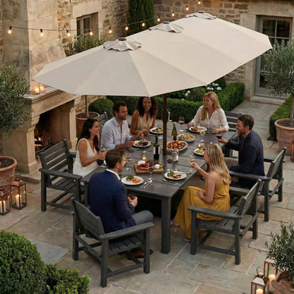 Kingdura 15ft Large Patio Umbrella with Base Included, Double-Sided Rectangle Outdoor Table Umbrella with 12 Reinforced Ribs, Crank Lift for Market Pool Deck Backyard, Beige