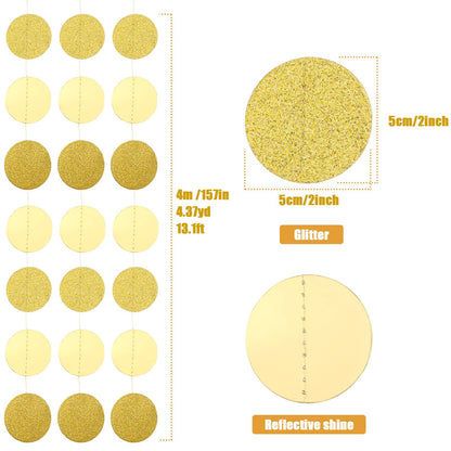 Syhood 10 Pcs Party Decorations Paper Dot Circle Garlands Glitter Streamers Hanging Banner Decor for Graduation Baby Shower Wedding Birthday Backdrop Supplies (Gold)