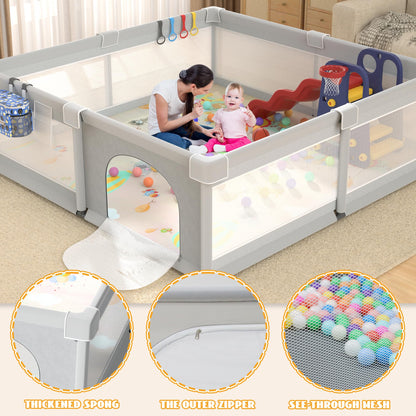 LUTIKIANG 79" x 71" Baby Playpen with Upgrade Mat, Portable Play Yard for Babies and Toddlers, Extra Large Baby Gate Playpen, Play Pin, Fence Area, Includes Ocean Balls, Pulling Rings