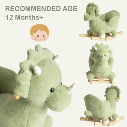 Rock My Baby Rocking Horse Green Dinosaur with Chair, Plush Stuffed Animal Rocker for Toddlers 1-3, Baby Rocker with Sweet Music, Wooden Rocking Horse Baby Animal Rocker,CPC Certified