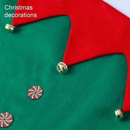 Slsxip Christmas Elf Chair Covers - Kitchen Dining Chair Back Decor with Jingle Bells, Candy Canes & Belt Buckle Design, Holiday Party Home Decorations, Set of 4