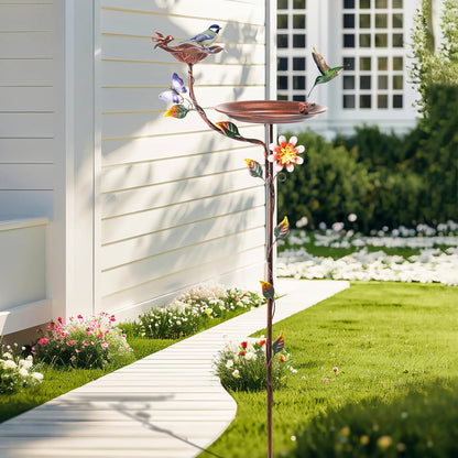MUMTOP Bird Baths and Feeder for Outdoors, 55 inch Height Metal Birdbath Antique Garden Bird Feeder with Metal Stake for Garden Outside Yard Lawn Decorations, Copper