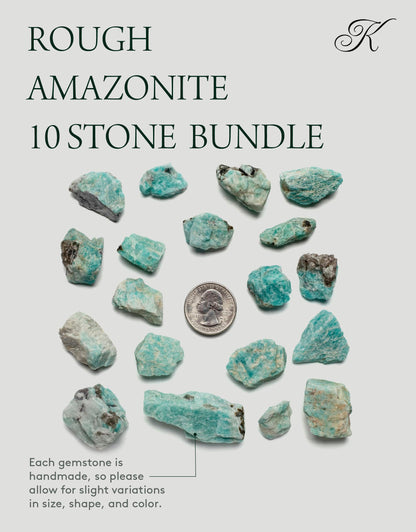 KALIFANO Rough Amazonite 10 Stone Bulk Bundle with Healing & Calming Effects - AAA Grade High Energy Raw Amazonita - Reiki Crystal Used for Rock Tumbing and Lapidary (Family Owned and Operated)