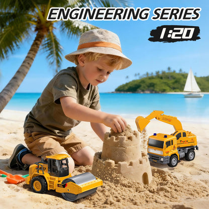 KukuFun 4-Pack Truck Toys for Boys 3-5 Year Old，Construction Sandbox Toy Set with Excavator，Indoor/Outdoor Sand Toys for Kids Toddlers Girls Age 3-8，Birthday Gifts