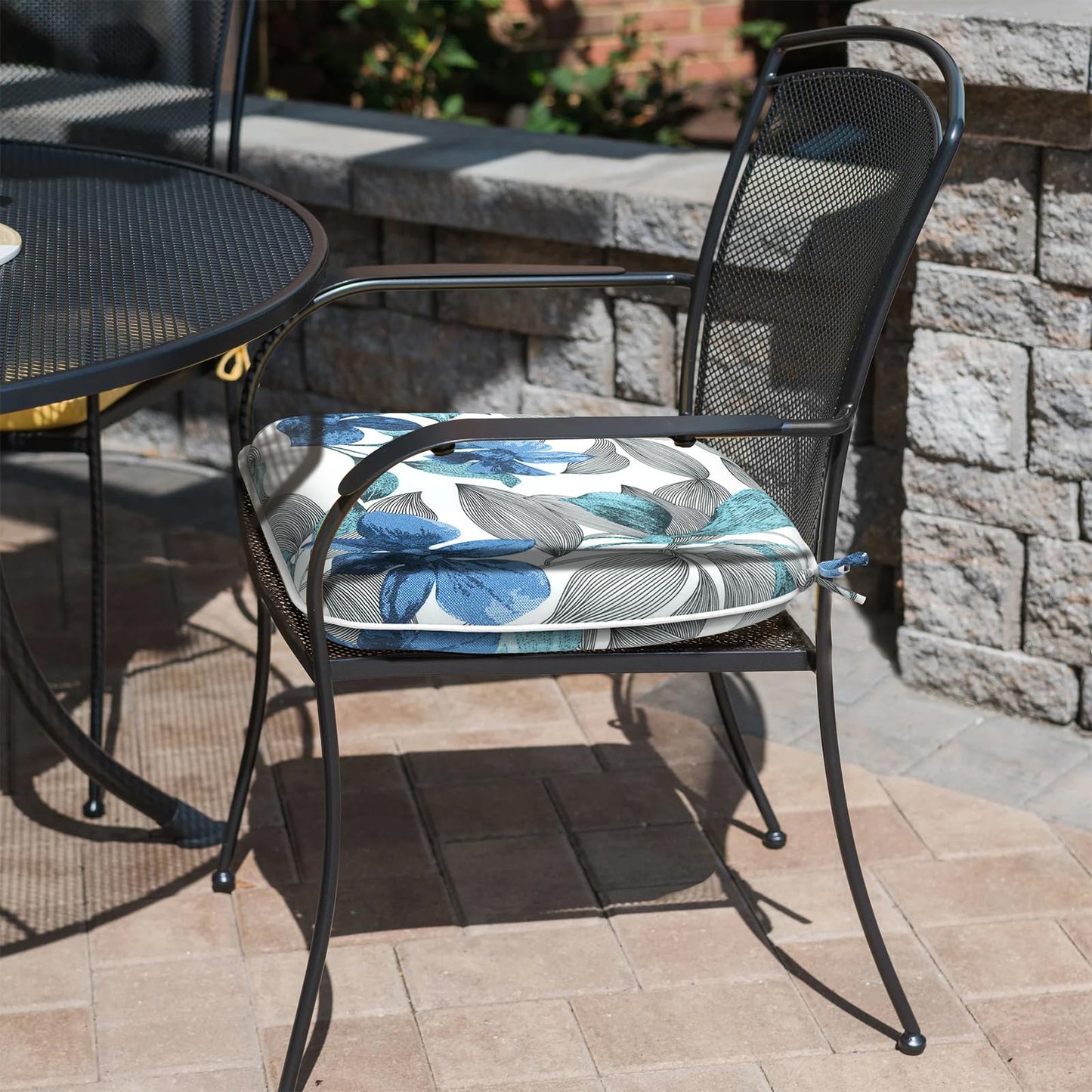 Melody Elephant Outdoor Chair Cushions Set of 4, Water Resistant Patio Chair Pads with Ties, Seat Cushions for Home Garden Furniture Decoration, 16"x17", Clemens Noir Blue