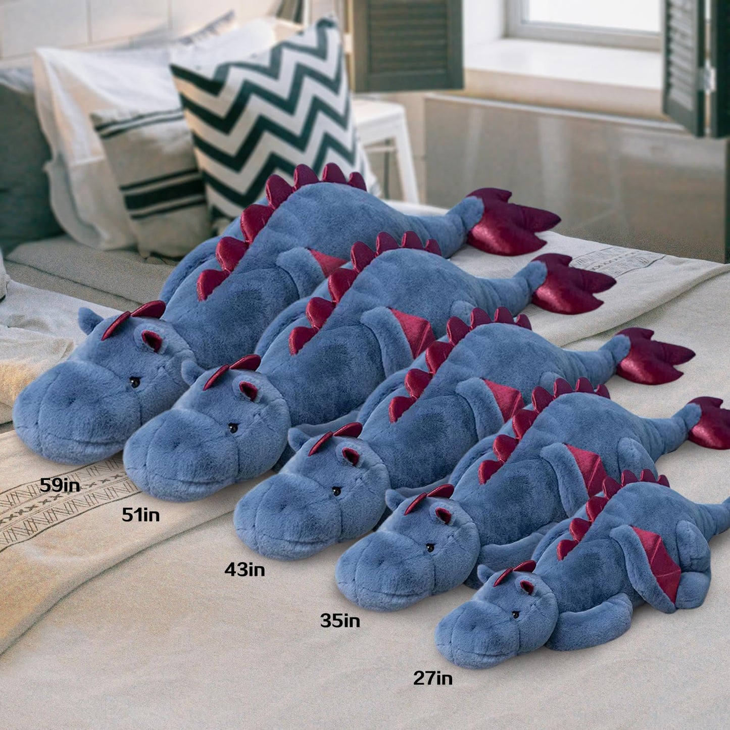 Dodhse Pterosaur Stuffed Animal with Wings - Cute Soft Dinosaurs Plush Toys Little Flying Dragon Plushies Pillow Doll Christmas Birthday Gifts for Kids Boys Girls (Blue,43.3inch/110cm)